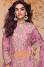 Rose Pink Premium Chinon Designer Suit Set