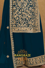 Teal Premium Georgette Designer Suit Set