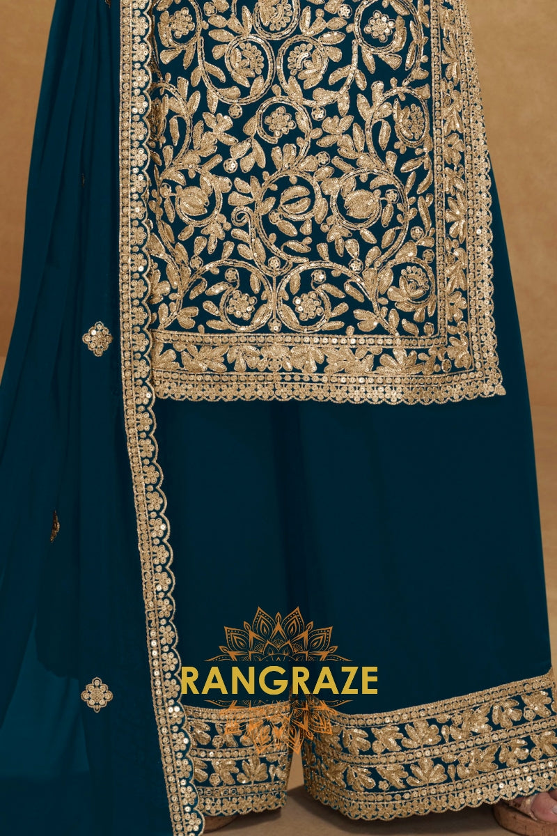 Teal Premium Georgette Designer Suit Set