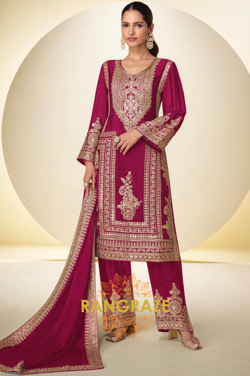 Magenta Premium Chinon Designer Suit Set