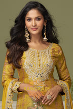 Mustard Premium Chinon Designer Suit Set