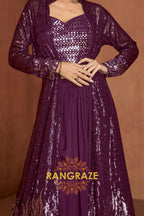 Plum Premium Chinon Designer Anarkali Suit Set