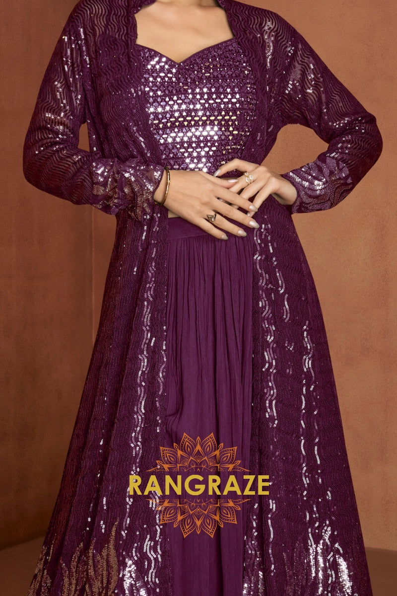Plum Premium Chinon Designer Anarkali Suit Set