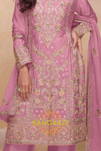 Rose Pink Premium Chinon Designer Suit Set