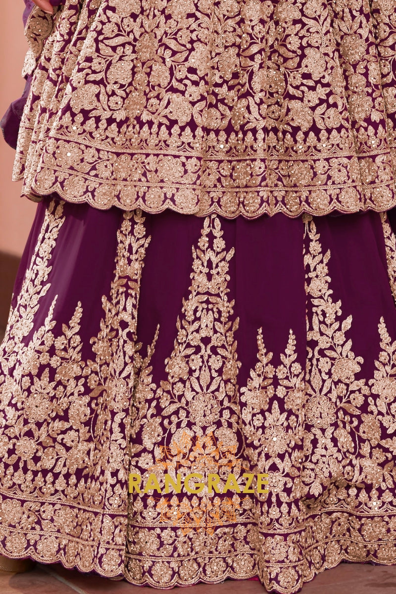 Plum Premium Georgette Designer Anarkali Lehenga Suit Set