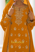 Mustard Premium Chinon Designer Suit Set