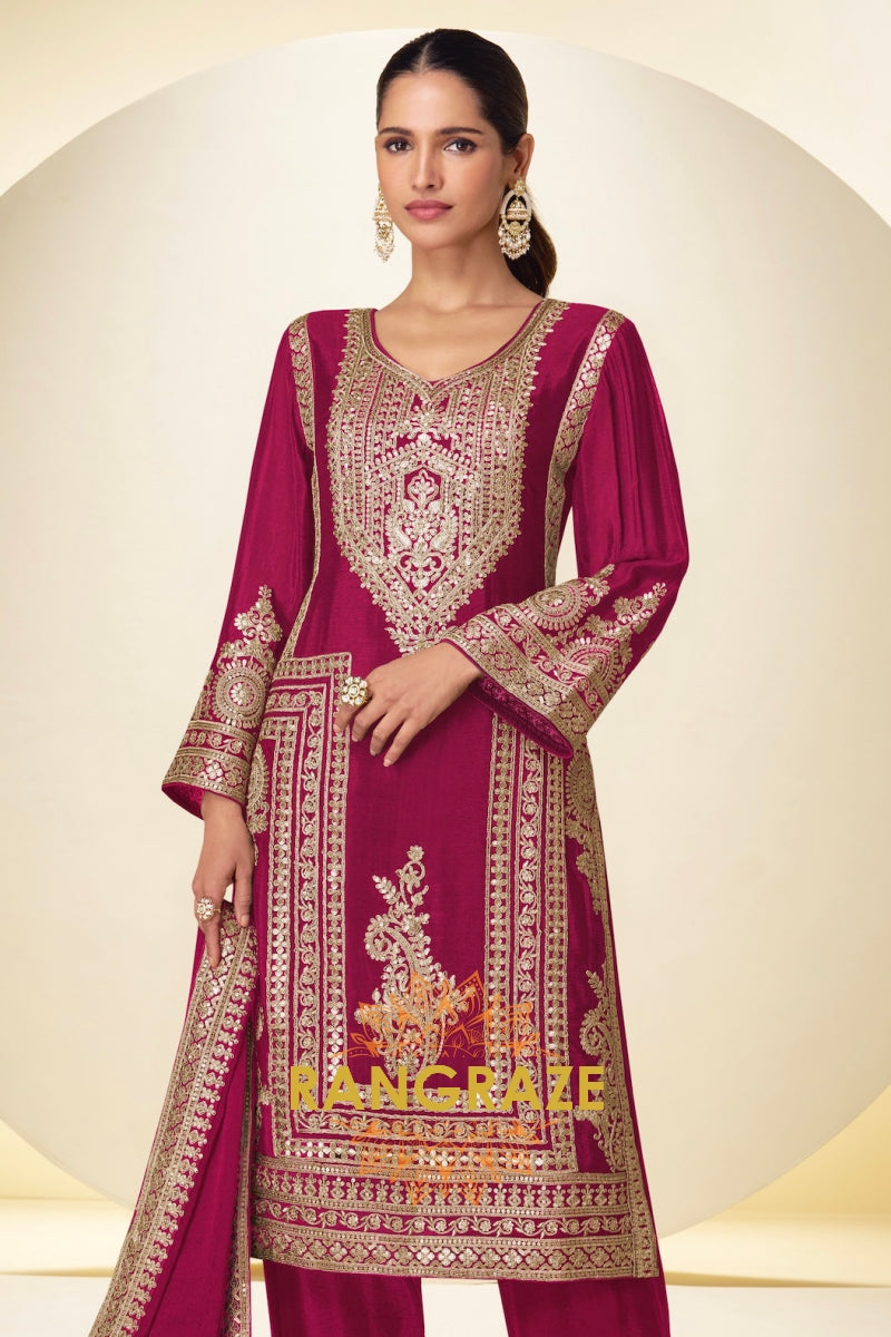 Magenta Premium Chinon Designer Suit Set