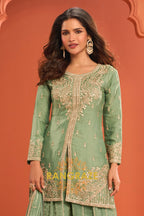 Sage Green Silk Designer Embroidered Suit Set