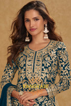 Teal Premium Georgette Designer Suit Set