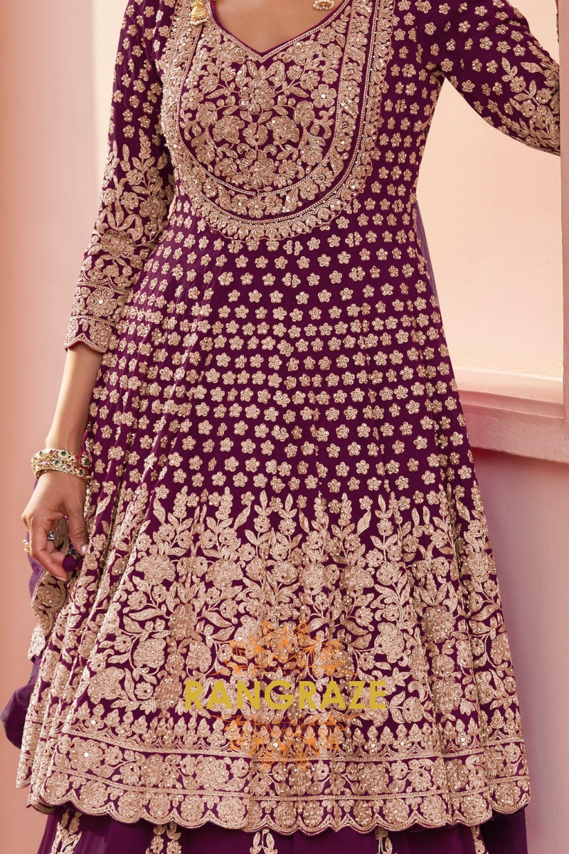 Plum Premium Georgette Designer Anarkali Lehenga Suit Set