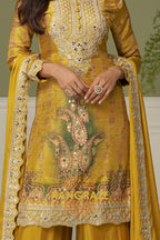 Mustard Premium Chinon Designer Suit Set