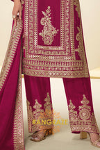 Magenta Premium Chinon Designer Suit Set