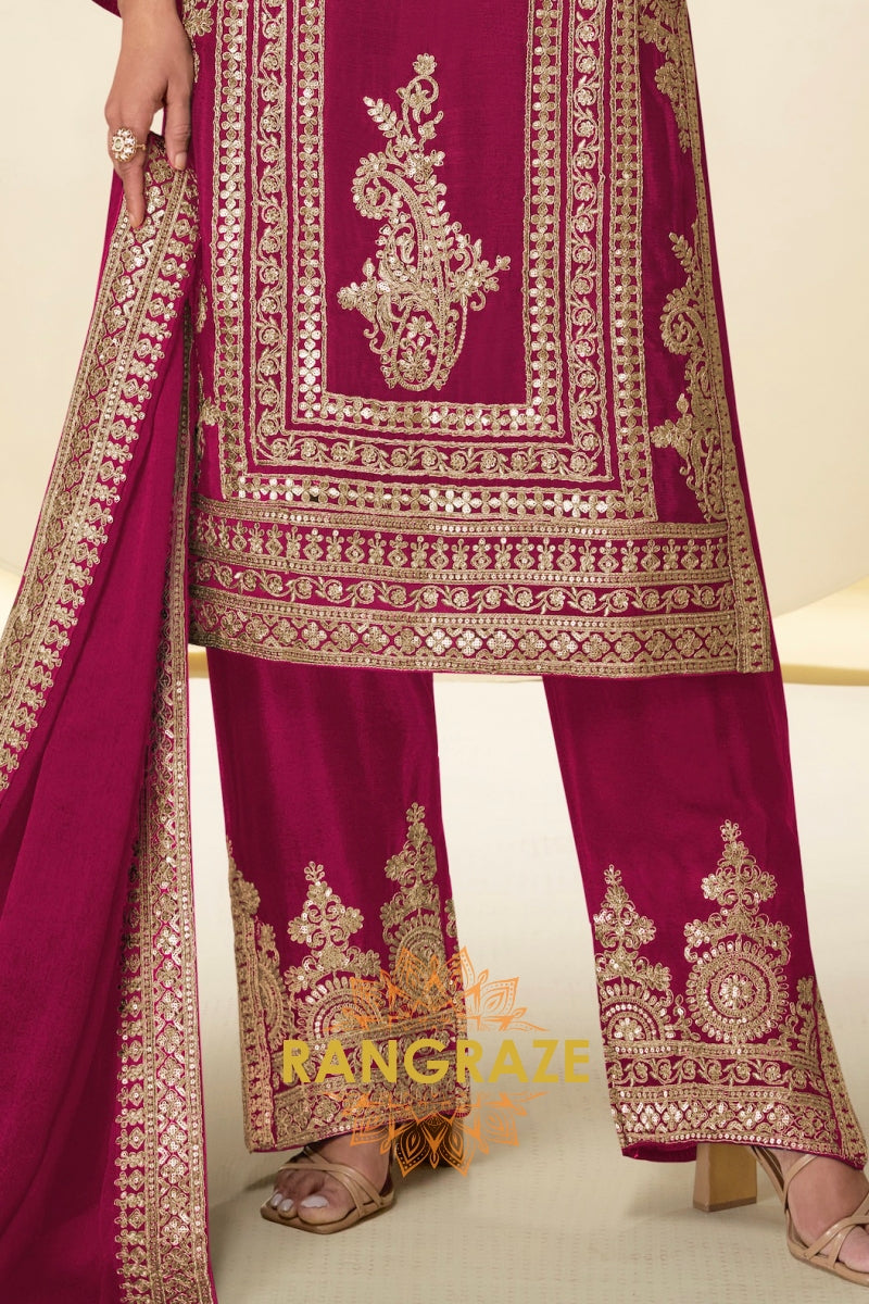 Magenta Premium Chinon Designer Suit Set