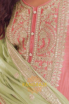 Peach Premium Chinon Designer Suit Set