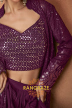 Plum Premium Chinon Designer Anarkali Suit Set