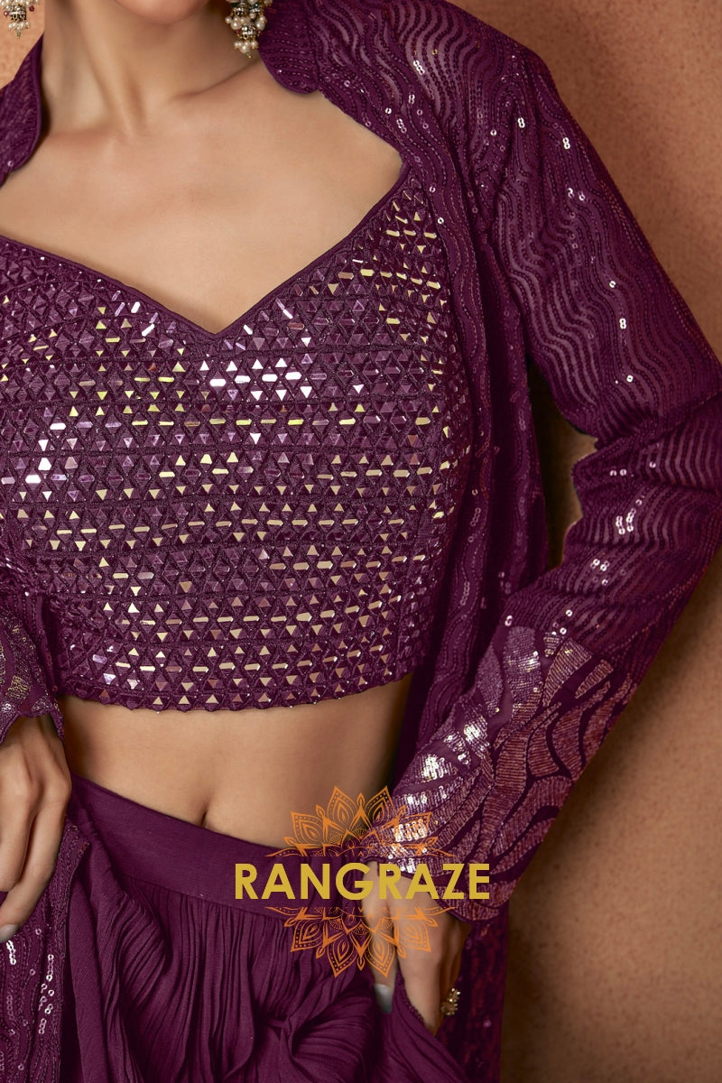 Plum Premium Chinon Designer Anarkali Suit Set