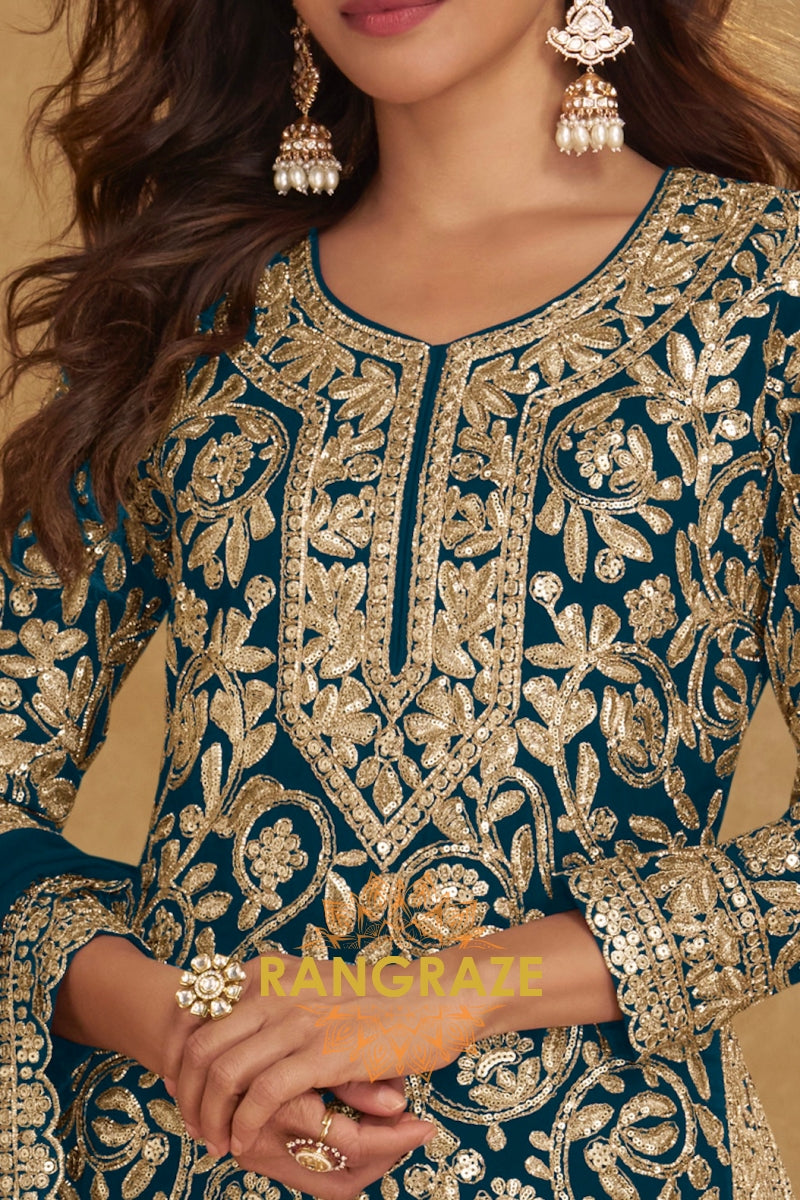 Teal Premium Georgette Designer Suit Set
