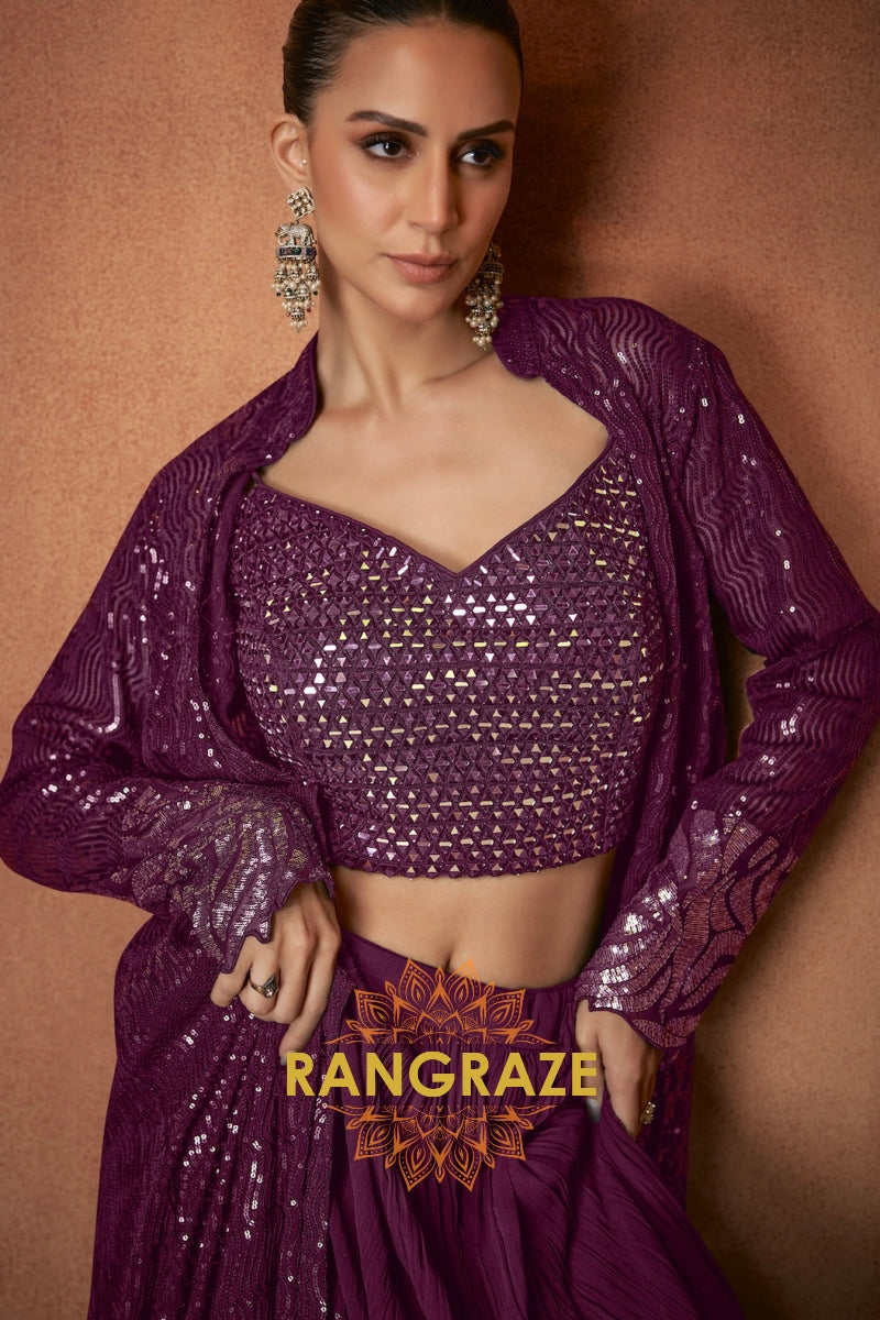 Plum Premium Chinon Designer Anarkali Suit Set