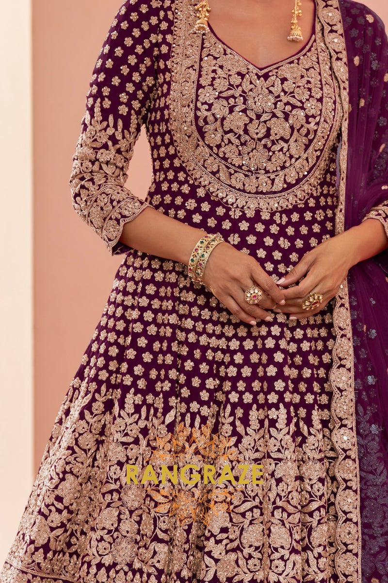 Plum Premium Georgette Designer Anarkali Lehenga Suit Set