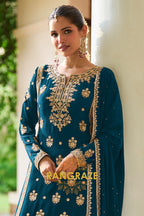 Teal Premium Chinon Designer Suit Set