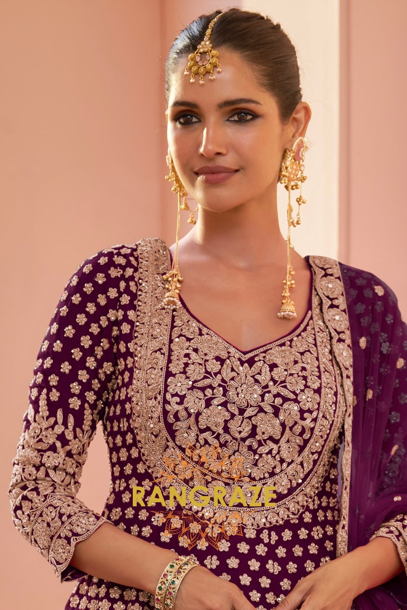 Plum Premium Georgette Designer Anarkali Lehenga Suit Set