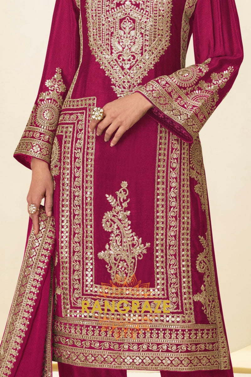 Magenta Premium Chinon Designer Suit Set