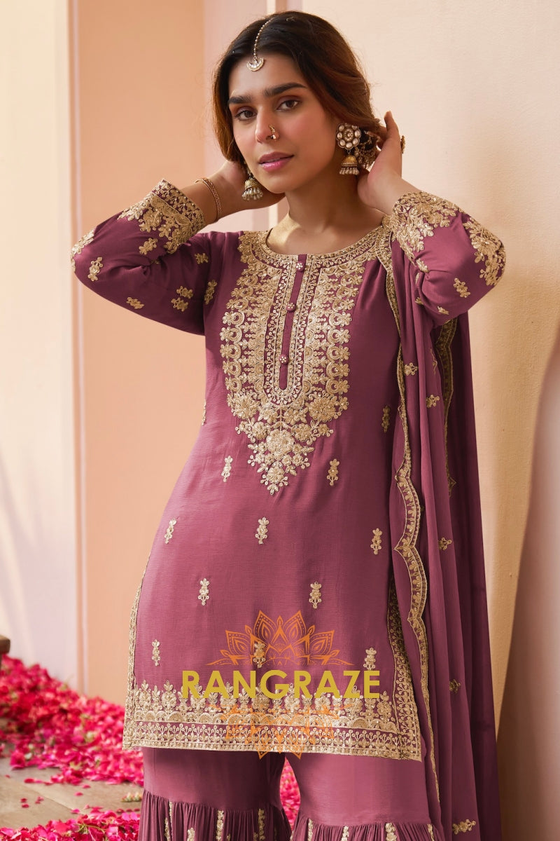 Wine Premium Chinon Designer Suit Set