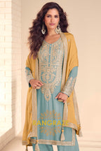Powder Blue Premium Chinon Designer Suit Set