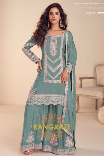 Sea Green Premium Chinon Designer Suit Set
