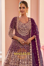 Plum Premium Georgette Designer Anarkali Lehenga Suit Set