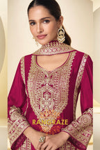 Magenta Premium Chinon Designer Suit Set