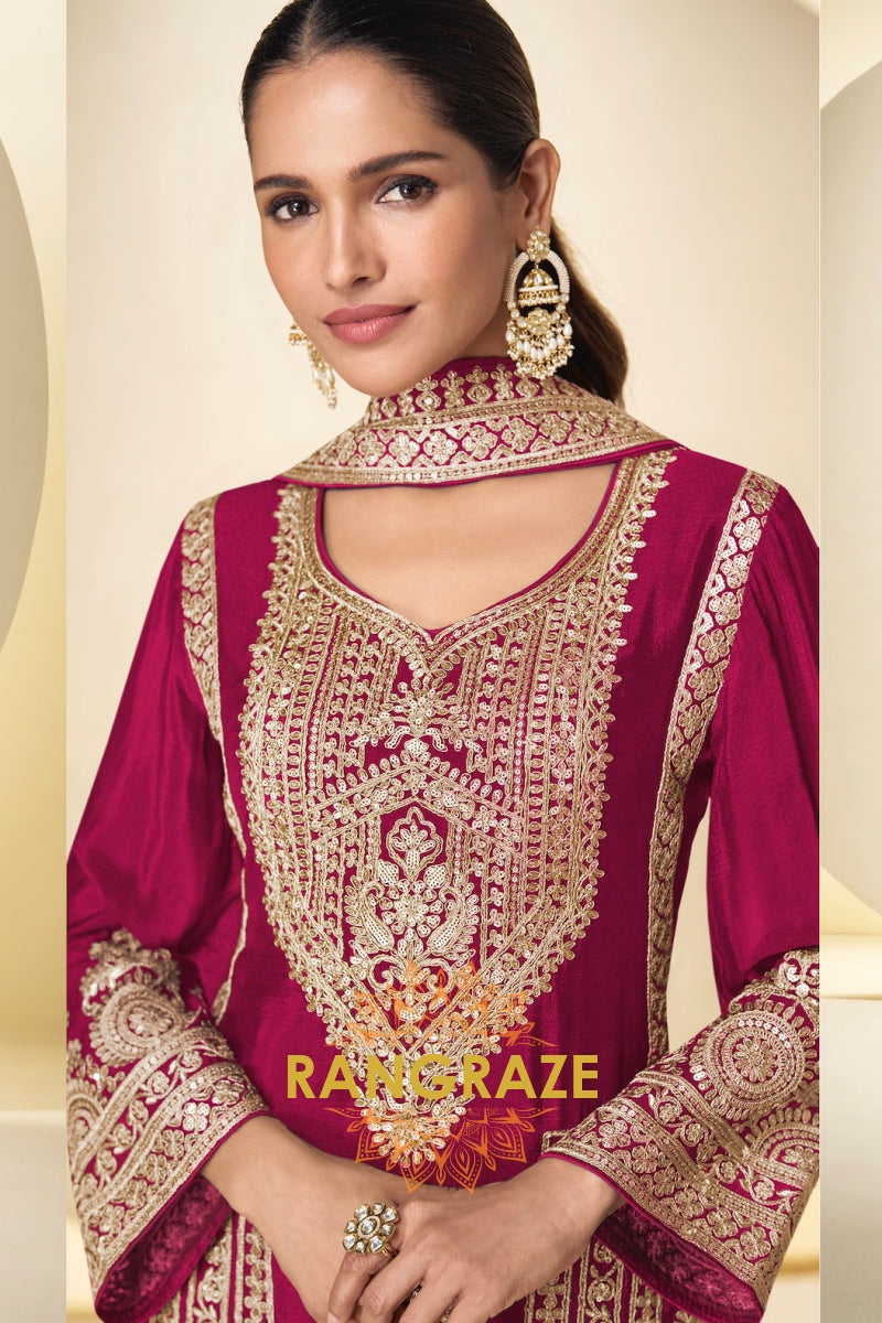 Magenta Premium Chinon Designer Suit Set