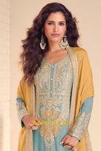 Powder Blue Premium Chinon Designer Suit Set