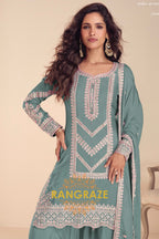Sea Green Premium Chinon Designer Suit Set