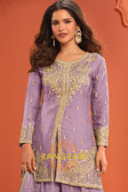 Lilac Silk Designer Embroidered Suit Set