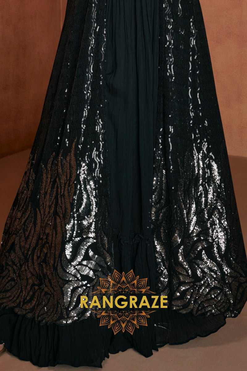 Black Premium Chinon Designer Anarkali Suit Set
