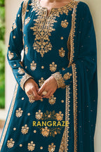 Teal Premium Chinon Designer Suit Set