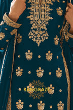 Teal Premium Chinon Designer Suit Set