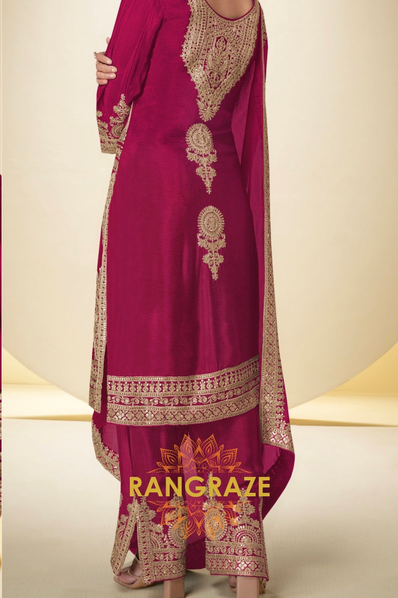 Magenta Premium Chinon Designer Suit Set