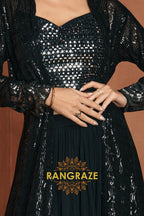 Black Premium Chinon Designer Anarkali Suit Set