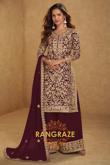 Maroon Premium Georgette Designer Suit Set