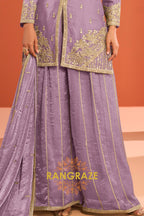 Lilac Silk Designer Embroidered Suit Set
