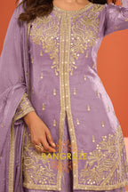 Lilac Silk Designer Embroidered Suit Set