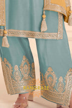 Powder Blue Premium Chinon Designer Suit Set