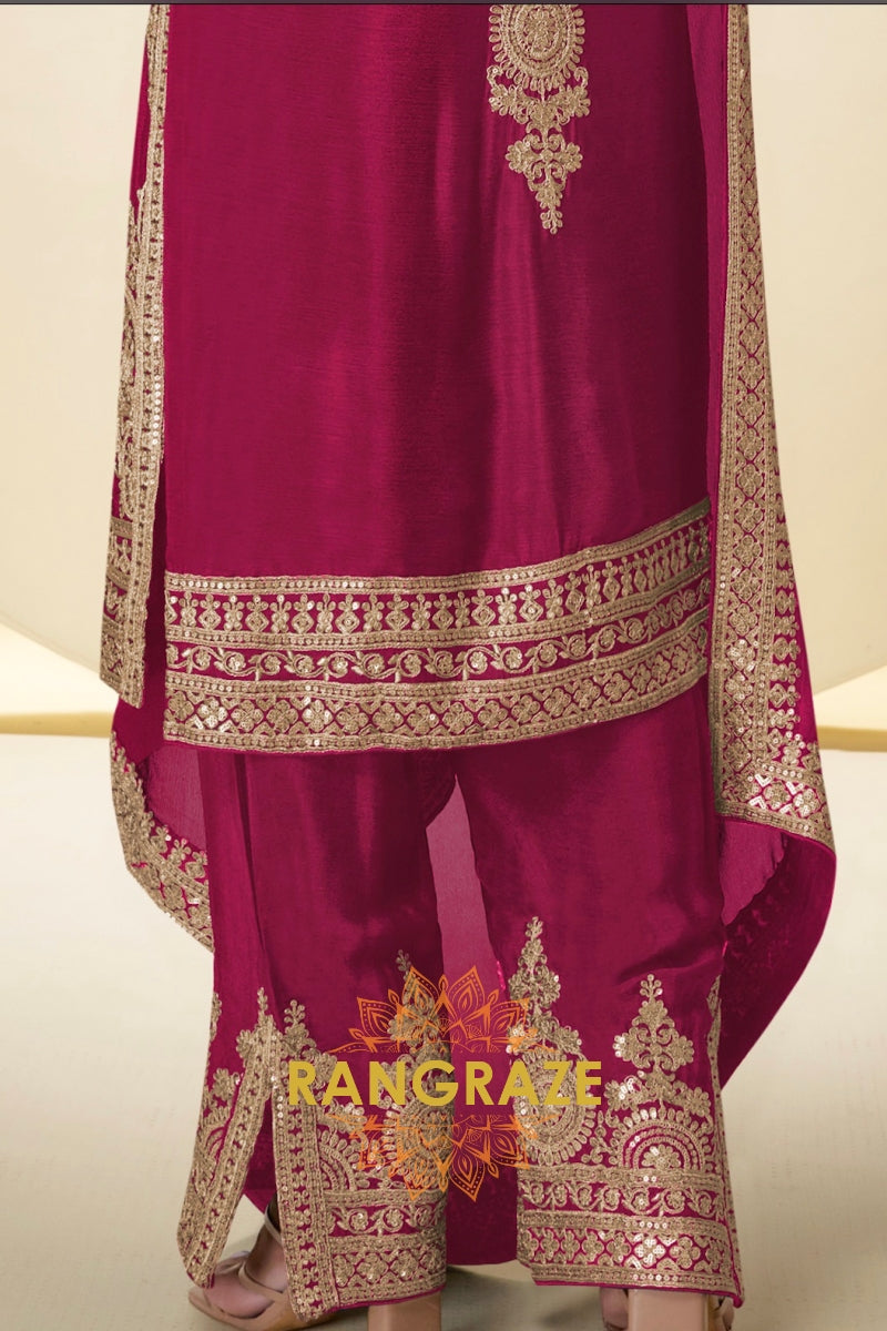 Magenta Premium Chinon Designer Suit Set