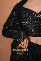 Black Premium Chinon Designer Anarkali Suit Set