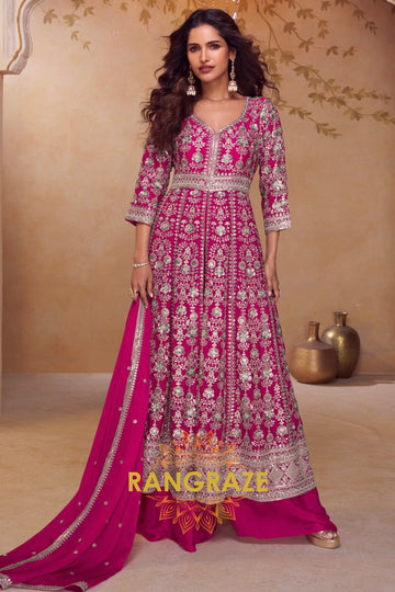 Fuchsia Premium Chinon Designer Anarkali Suit Set