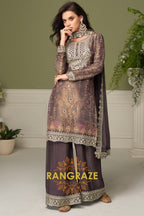 Mocha Brown Premium Chinon Designer Suit Set