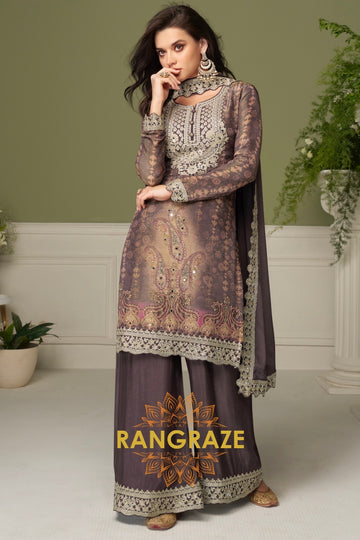 Mocha Brown Premium Chinon Designer Suit Set
