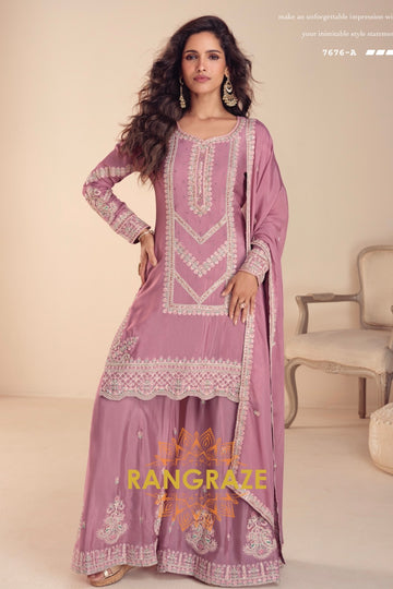 Dusty Rose Premium Chinon Designer Suit Set